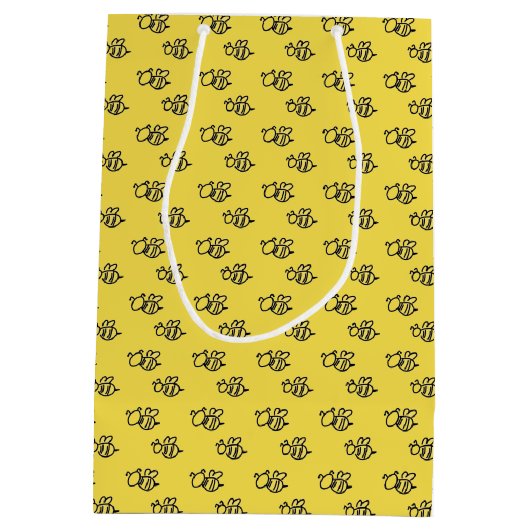 Yellow Summer Bees Pattern Medium Cadeauzakje (Achterkant)