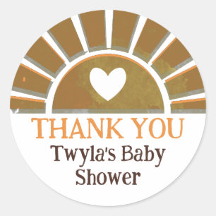 Yellow Sun Heart Baby shower dank u Ronde Sticker