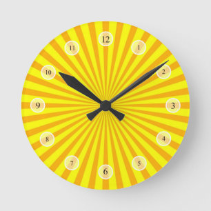 Yellow Sunburst Clock Ronde Klok