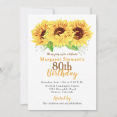 Yellow Sunflower 80th Birthday Invitation Kaart (Voorkant)
