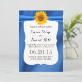Yellow Sunflower Blue Fabric Wedding Invitting Kaart (Staand voorkant)