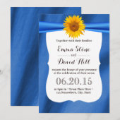 Yellow Sunflower Blue Fabric Wedding Invitting Kaart (Voorkant / Achterkant)