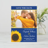 Yellow Sunflower Blue foto Save the Date (Staand voorkant)