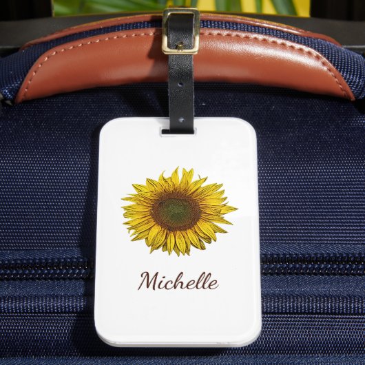 Yellow Sunflower Boho Botanical Personalized  Bagagelabel (Voorkant Insitu 2)