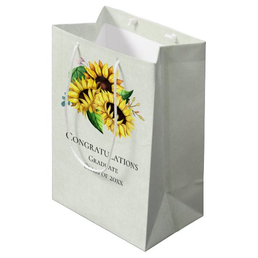Yellow Sunflower Bouquet gefeliciteerd Medium Cadeauzakje (Voorkant Gekanteld)