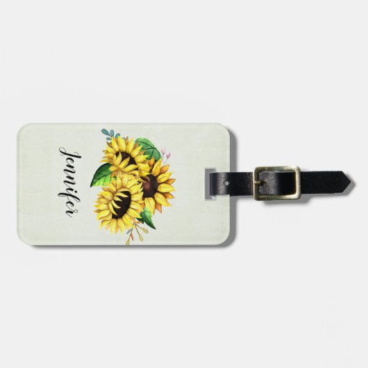 Yellow Sunflower Bouquet in Waterverf Bagagelabel (Voorkant horizontaal)