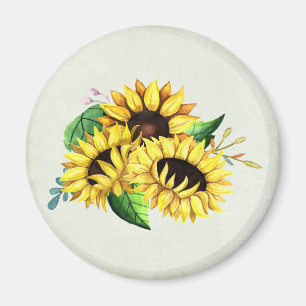 Yellow Sunflower Bouquet in Waterverf Magneet