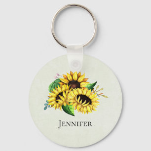 Yellow Sunflower Bouquet in Waterverf Sleutelhanger