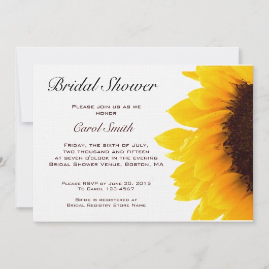 Yellow Sunflower Bridal Shower Invitation Kaart (Voorkant)