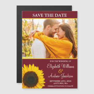 Yellow Sunflower Burgundy Foto Save the Date Magnetische Uitnodiging