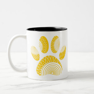 Yellow Sunflower Dog Paw Print Tweekleurige Koffiemok