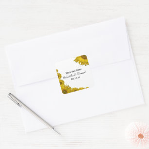 Yellow Sunflower Edge Wedding Save the Date Vierkante Sticker