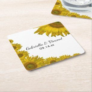 Yellow Sunflower Edge Wedding Vierkante Kartonnen Onderzetter