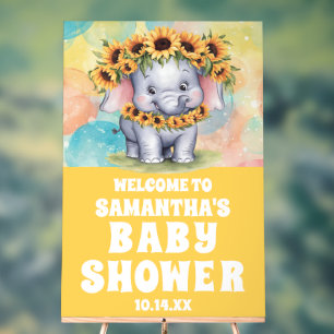 Yellow Sunflower Elephant Baby shower Welkom Acryl Bord