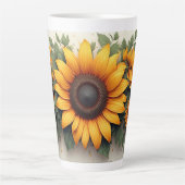Yellow Sunflower Floral Art Latte Mok (Voorkant)