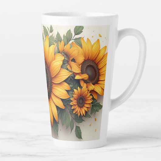Yellow Sunflower Floral Art Latte Mok (Rechts)
