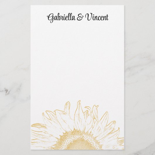 Yellow Sunflower Graphic Wedding Briefpapier (Voorkant)