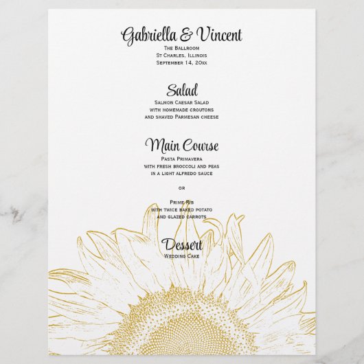 Yellow Sunflower Graphic Wedding Menu (Voorkant)