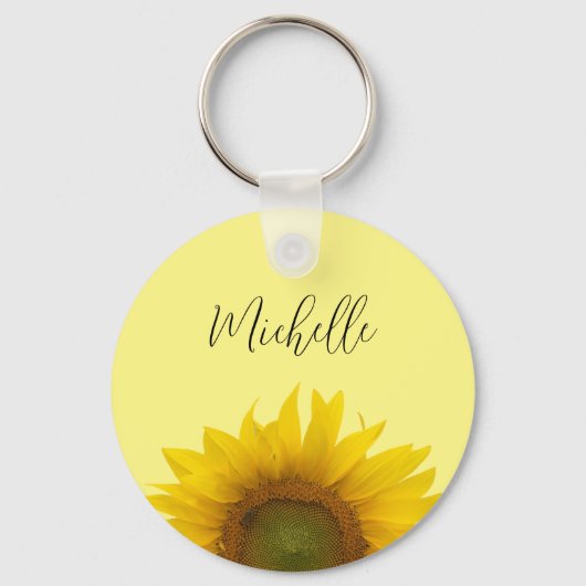 Yellow Sunflower Monogram Script Typografie Sleutelhanger (Voorkant)
