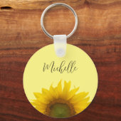 Yellow Sunflower Monogram Script Typografie Sleutelhanger (Voorkant)