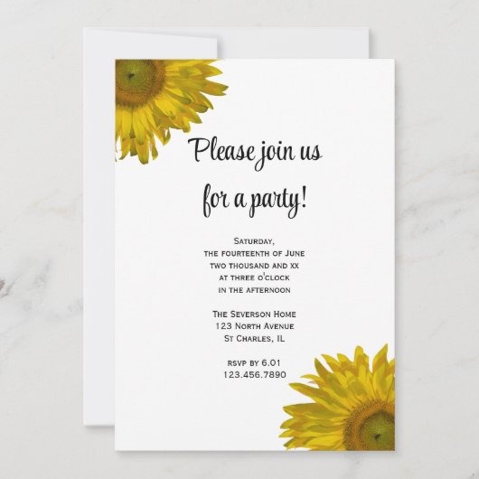 Yellow Sunflower Party Invitation Kaart (Voorkant)