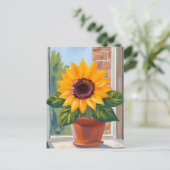 Yellow Sunflower Pot Floral Watercolor Briefkaart (Staand voorkant)