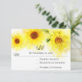 *~* Yellow Sunflower Rustic Wedding RSVP (Staand voorkant)