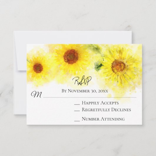 *~* Yellow Sunflower Rustic Wedding RSVP Kaartje (Voorkant)