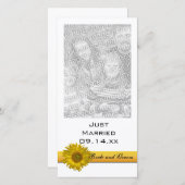 Yellow Sunflower Stripe Just Married Photo Card Aankondiging (Voorkant / Achterkant)
