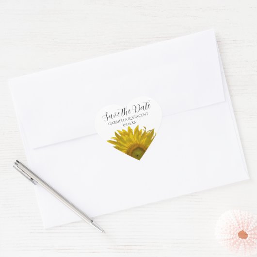 Yellow Sunflower Wedding Save the Date Hart Sticker (Envelop)