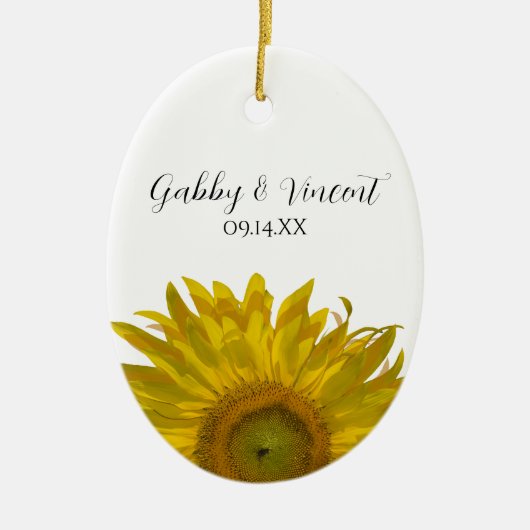 Yellow Sunflower Weduwfoto Keramisch Ornament (Voorkant)