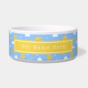 Yellow Sunshine and Clouds Pattern gepersonaliseer Voerbakje