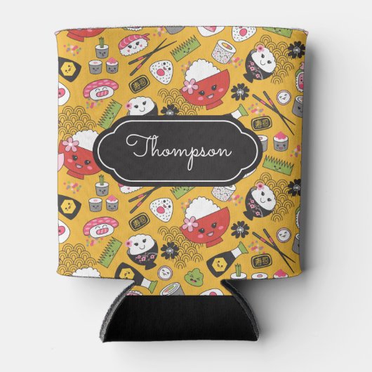 Yellow Sushi Pattern Kawaii Blikjeskoeler (Voorkant)