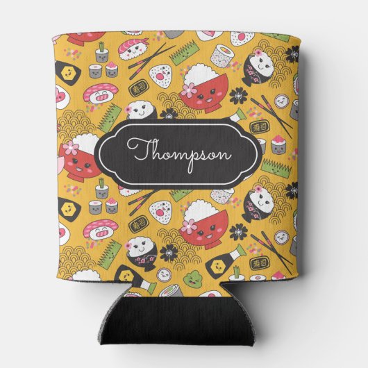 Yellow Sushi Pattern Kawaii Blikjeskoeler (Achterkant)