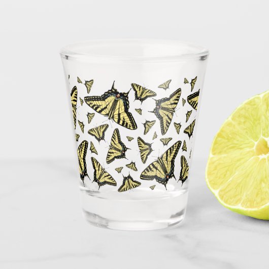 Yellow Swallowtail Butterflies Customizeable Shot Glas (Voorkant)
