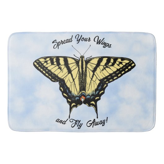 Yellow Swallowtail Butterfly Blue Sky Personalized Badmat (Voorkant)
