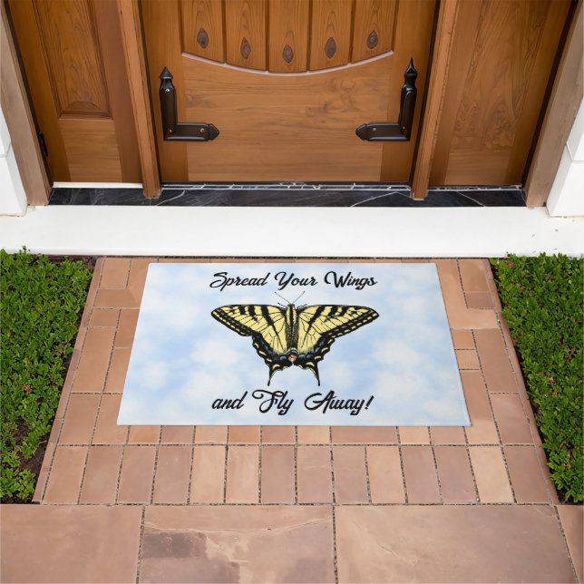 Yellow Swallowtail Butterfly Blue Sky Personalized Deurmat (Buiten)