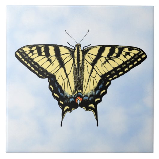 Yellow Swallowtail Butterfly on Blue Sky Custom Tegeltje (Voorkant)