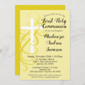 Yellow Swirl Première Sainte Communion Invitation (Devant / Derrière)