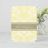 Yellow Tan Damask Custom Baby Shower Invitations (Debout devant)