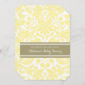 Yellow Tan Damask Custom Baby Shower Invitations (Devant / Derrière)