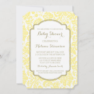 Yellow Tan Damask Custom Baby Shower Invitations