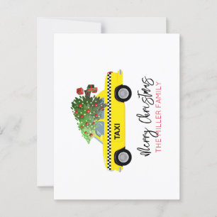 Yellow Taxi Cab Merry kerstboom NAME Vakantie Briefkaart