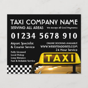 Yellow Taxi Cab Sign with Price List Advertising Flyer