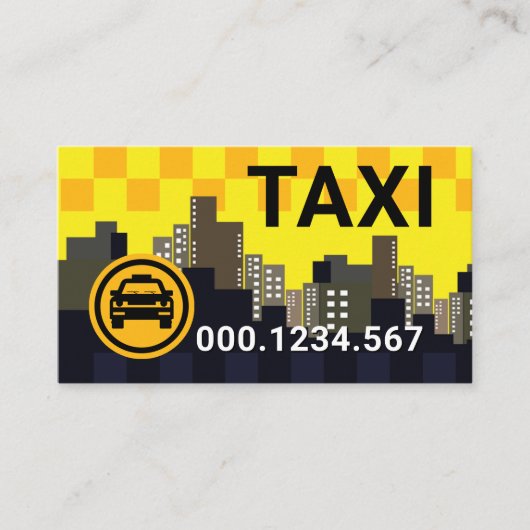 Yellow Taxi Check Box Skyline Cab Driver Visitekaartje (Voorkant)