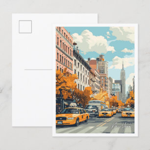 Yellow Taxi New York Vintage Travel Illustratie Briefkaart