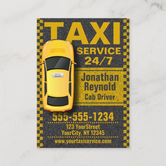 Yellow Taxi Service Cab Driver Visitekaartje (Voorkant)
