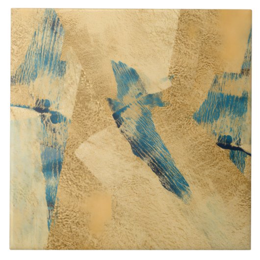 Yellow Teal Textured Ceramic Tile Tegeltje (Voorkant)