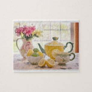 Yellow Teapot and Flowers nog Life Foto Legpuzzel
