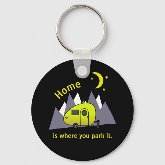 Yellow Teardrop Camper Button Sleutelhanger (Voorkant)